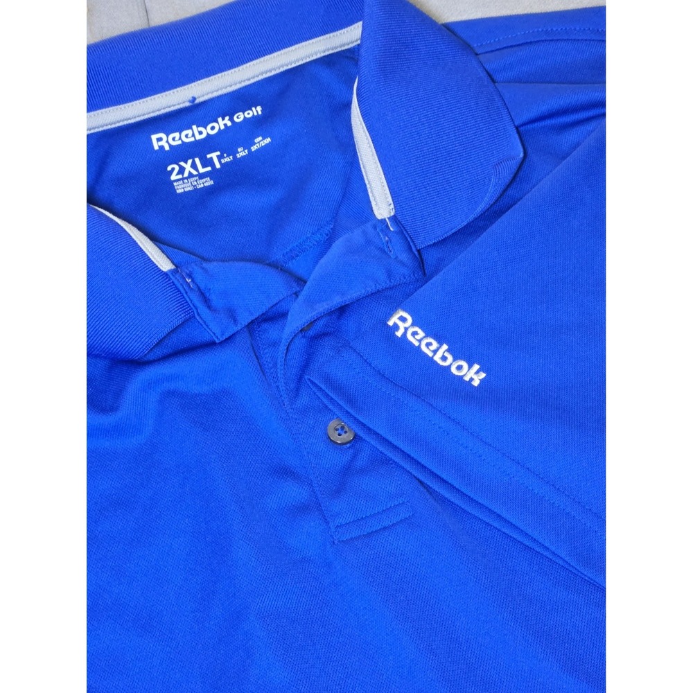Reebok Polo Shirt Mens 2XLT Solid Blue Golf Performance Stretch Short Sleeve